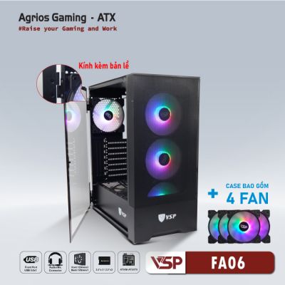 Vỏ case Vsp Agrios Gaming ATX FA 06 +4 fan led 