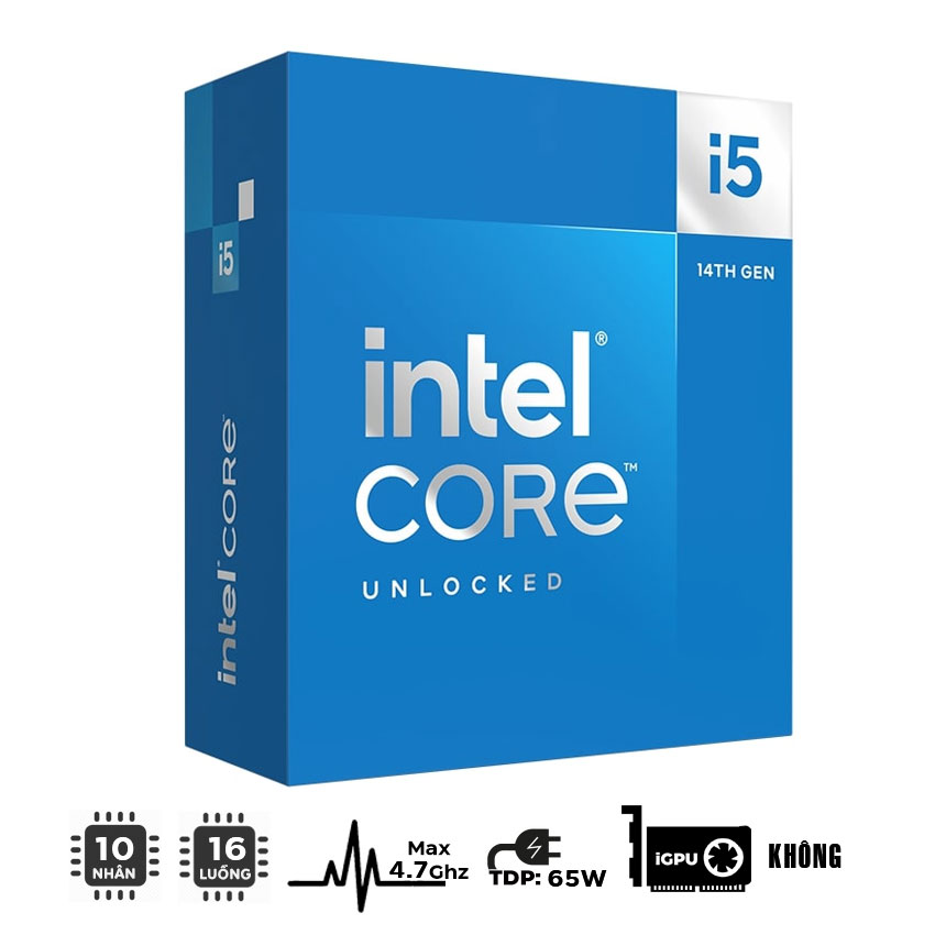 CPU Intel Core i5 14400F (Intel LGA1700 - 10 Core - 16 Thread - Base 2.5Ghz - Turbo 4.7Ghz - Cache 20MB) tray