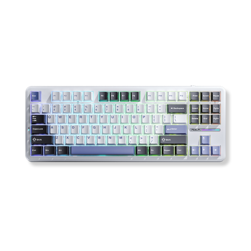 Bàn phím cơ gaming có dây AULA F87 đen trắng xanh dương, Grey Wood V3 Switch (2471)