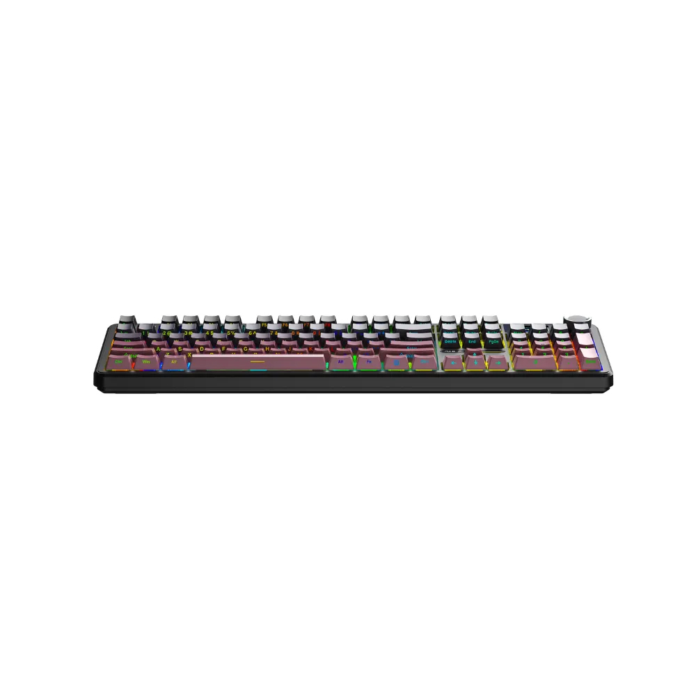 Bàn phím cơ gaming 3 mode AULA F108 Pro đen hồng, Grey Wood V3 switch (1301)