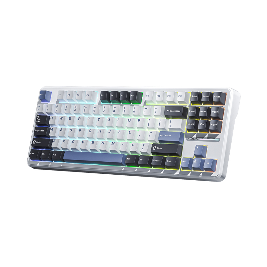 Bàn phím cơ gaming có dây AULA F87 đen trắng xanh dương, Grey Wood V3 Switch (2471)
