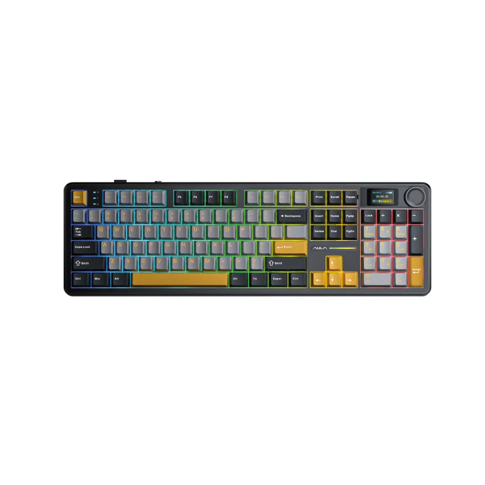 Bàn phím cơ gaming 3 mode AULA F108 Pro đen xám vàng, Reaper switch (1295)