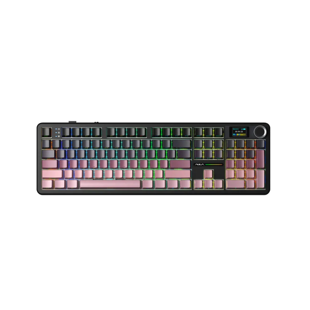 Bàn phím cơ gaming 3 mode AULA F108 Pro đen hồng, Grey Wood V3 switch (1301)