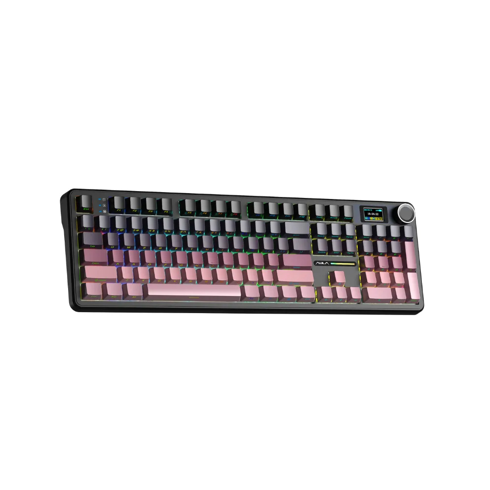 Bàn phím cơ gaming 3 mode AULA F108 Pro đen hồng, Grey Wood V3 switch (1301)