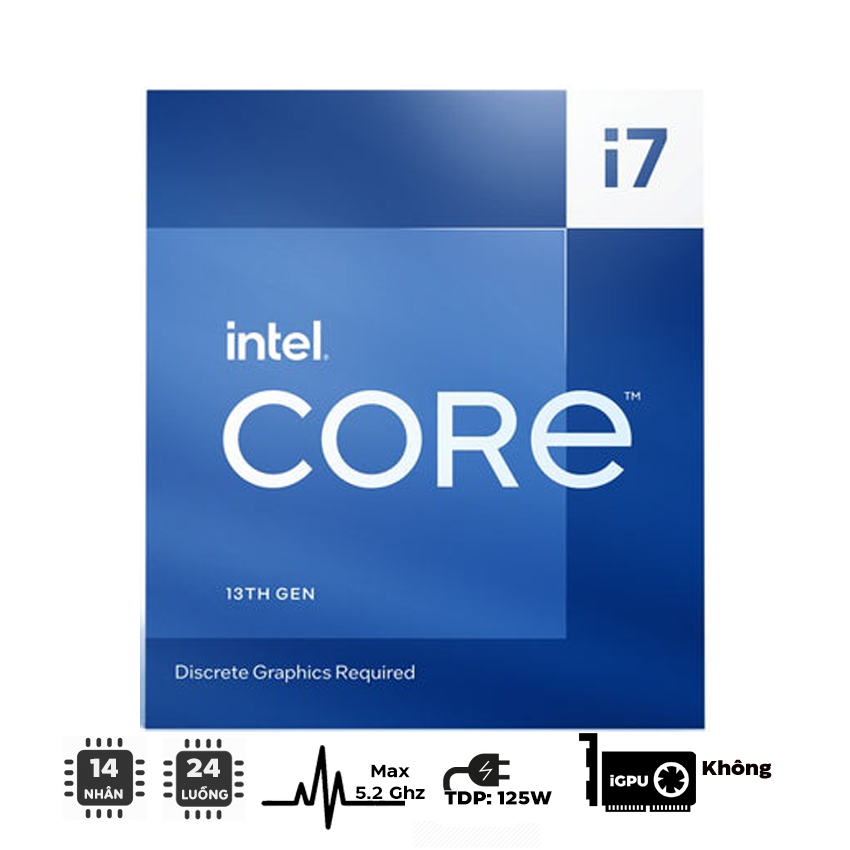 CPU Intel Core i7 13700F (Intel LGA1700 - 16 Core - 24 Thread - Base 2.1Ghz - Turbo 5.2Ghz - Cache 30MB( Tray )