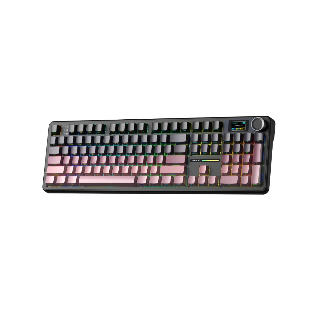 Bàn phím cơ gaming 3 mode AULA F108 Pro đen hồng, Grey Wood V3 switch (1301)